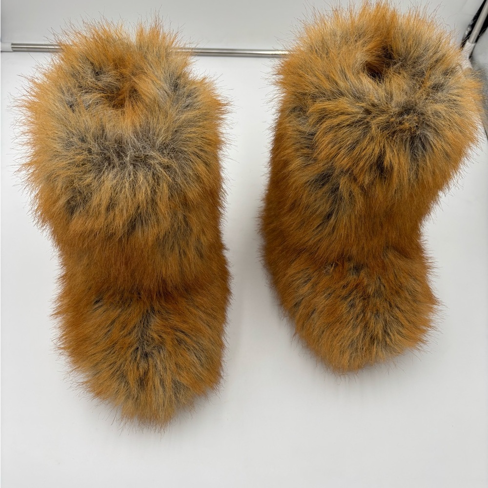 Faux Fur Ankle Boots in Orange and Gray